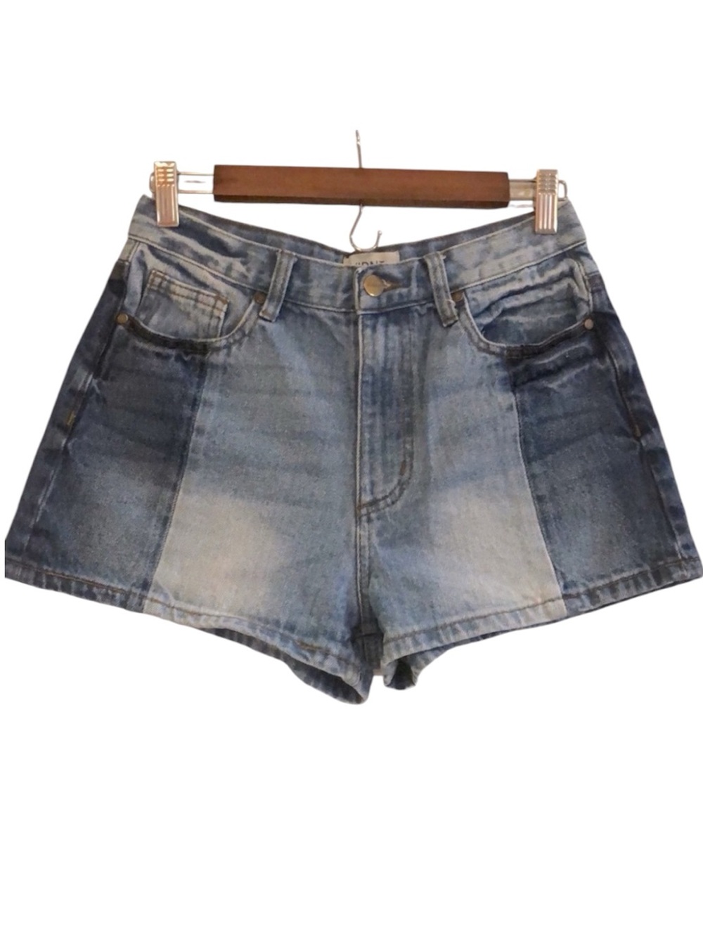 EVIDNT HERMOSA HIGH WAIST COLOR BLOCK DENIM JEAN SHORTY SHORTS SIZE 27